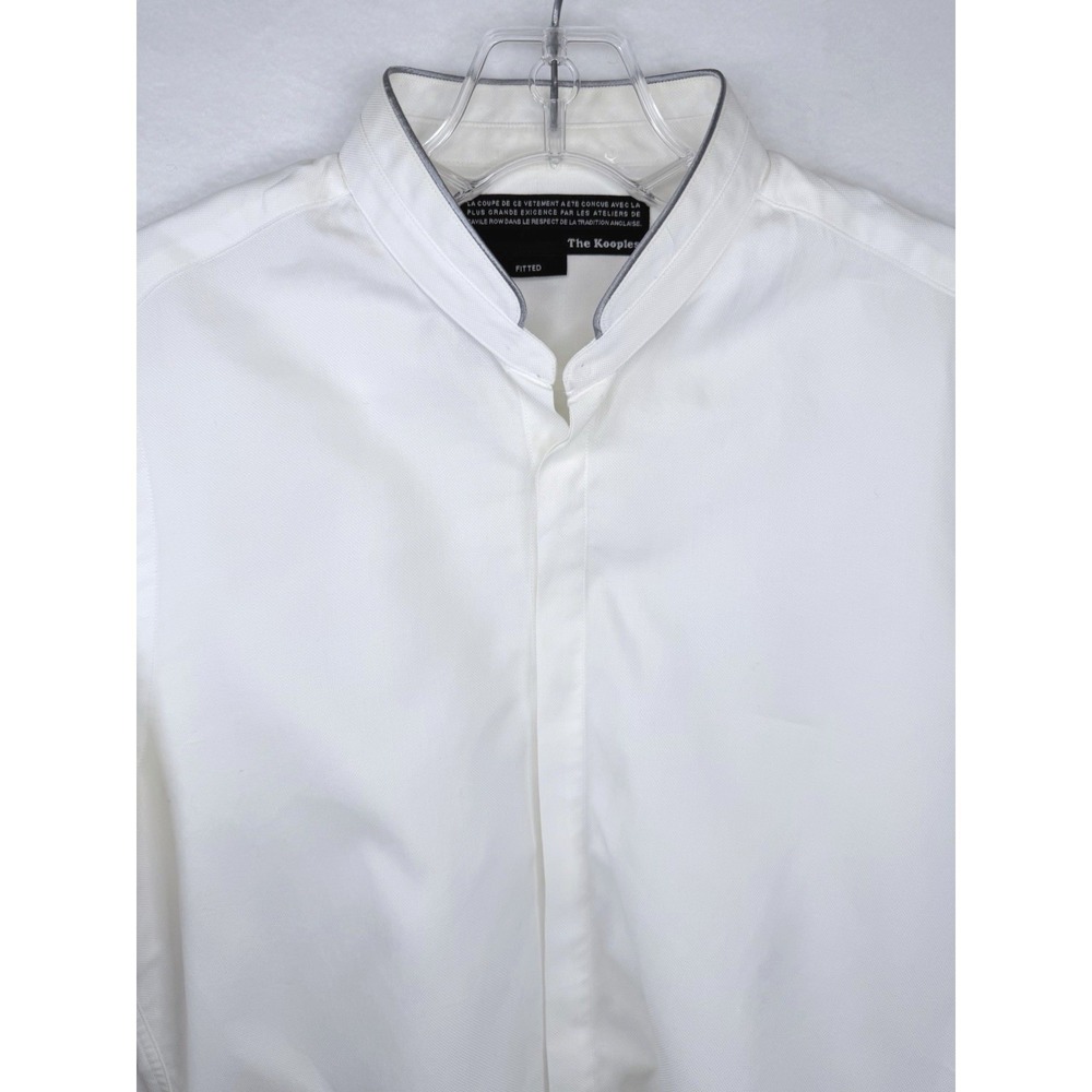 The Kooples Mens Hidden Button Shirt White Mandarin Collar Grey Trim Sz S